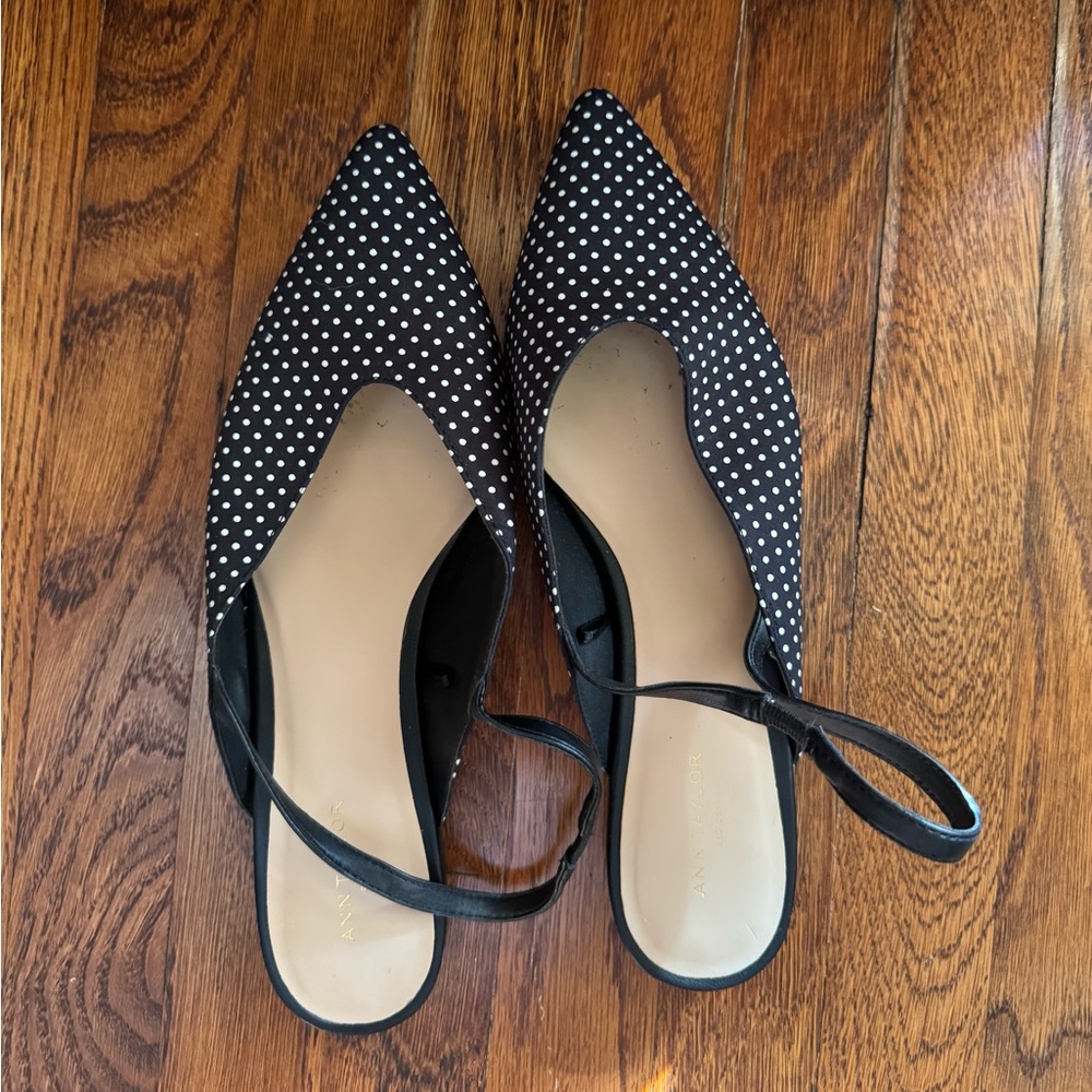 Ann Taylor Polka Dot Slingback Flats, size 8